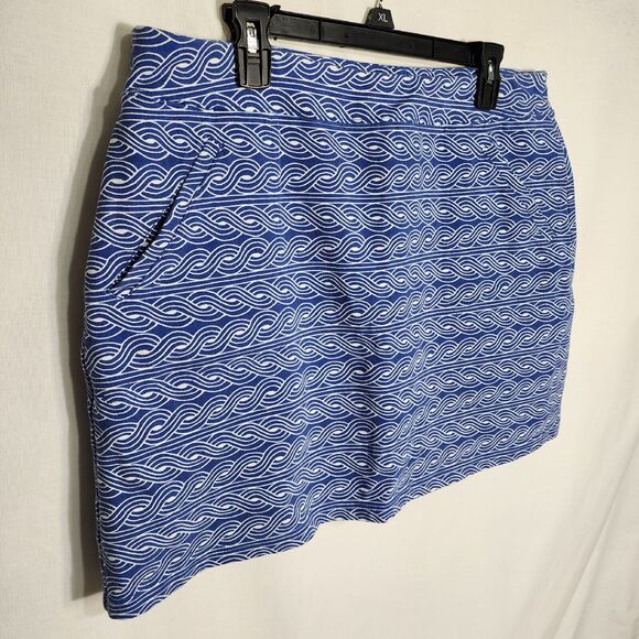 Talbots Petites Womens Skort Size XLP Blue White Geometric Pull On Pockets Knit - Picture 3 of 7
